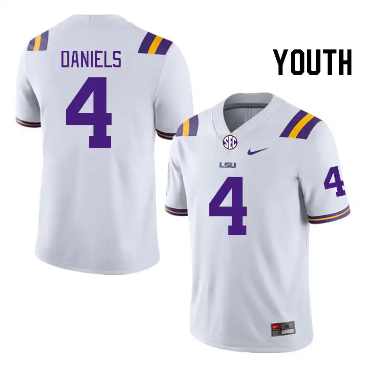 Youth LSU Tigers CJ Daniels #4 White NCAA Football Jersey